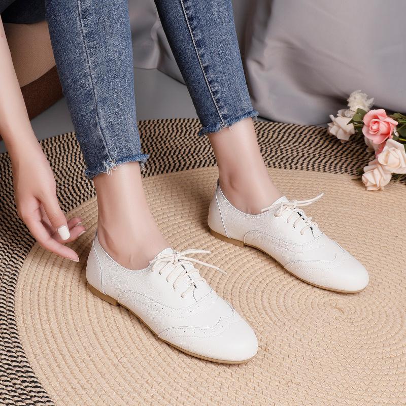 Новые туфли на плоском каблуке из коровьей кожи, маленькие белые туфли, женская повседневная обувь, нескользящая подошва, одинарные туфли