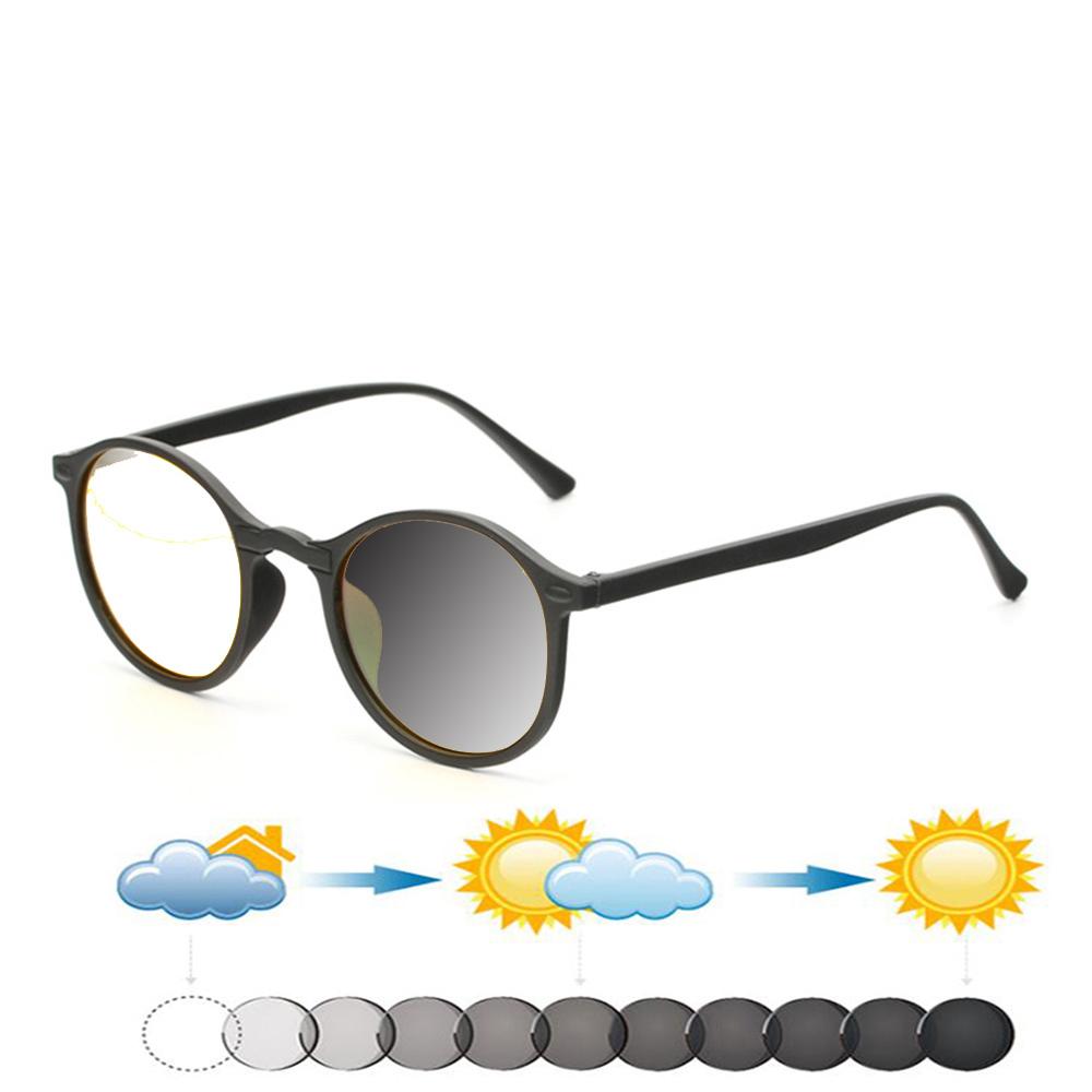 Round Style Handcrafted Frame One-piece Nose Pads Fashion Photochromic Reading Glasses +0.75 To +4