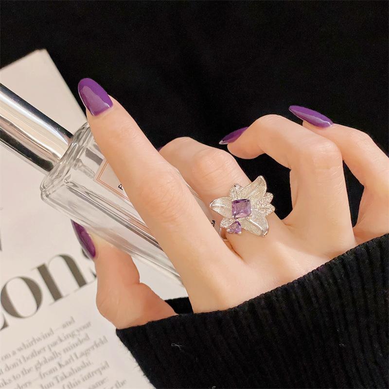 Nine Purple Isolation Transshipment Color Treasure Purple Zir*****Pening Ring Light Luxury Premium Elegant Temperament Jewelry Women