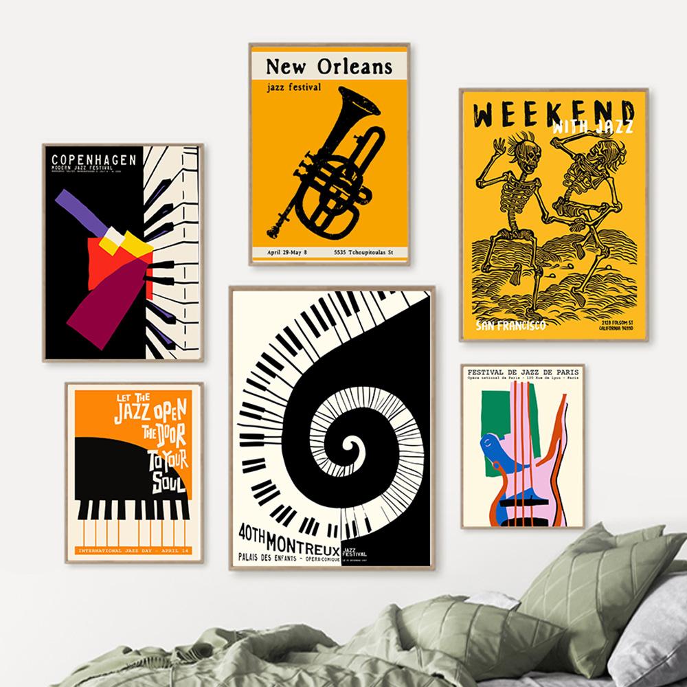 Abstract New Orleans Jazz Festival Black Cat Art Canvas Painting Nordic Posters And Prints Wall Pictures For Living Room Decor