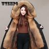 Pike Women's Fox Fur Liner Detachable Mid-length Winter Padded Fur Coat Fake Fur Coats for Women