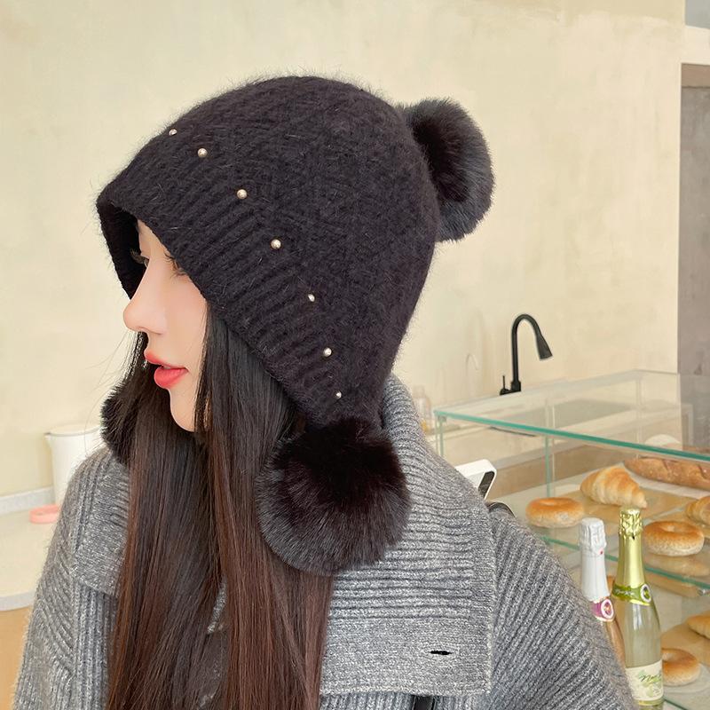 New hat women's autumn and winter warm knitted hat fleece thickened face small cycling windproof winter wool hat