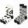 Cute Korean Style Black and White Cow Pattern Women's Mid-Tube Cotton Socks - Harajuku Fashion Trend.