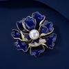Blue Enamel Peony Flower Diamond-encrusted Brooch, Retro, Niche and High-end Design Sense, Exquisite Brooch