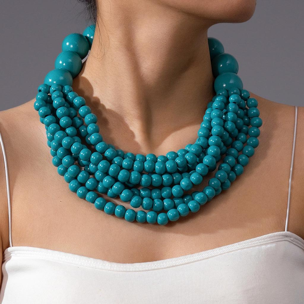 Модное универсальное ожерелье из деревянных бусин ручной работы в стиле ретро, многослойная персонализированная креативная цепочка на шею