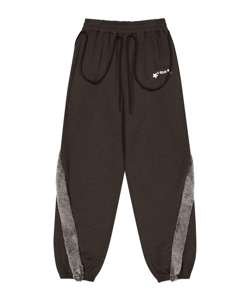OJOS Side Fur Trim Sweatpants / Stone Brown