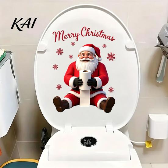 Creative Christmas Gift Ideas Santa Claus Toilet Sticker, Waterproof PVC Bathroom Decal for Self Adhesive Signs Home Decoration, Removable