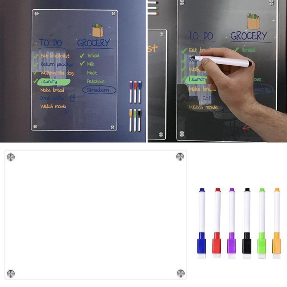 Magnetic Transparent Acrylic Week Plan Message Board Fridge Calendar Scratchable Magnetic Refrigerator Sticker