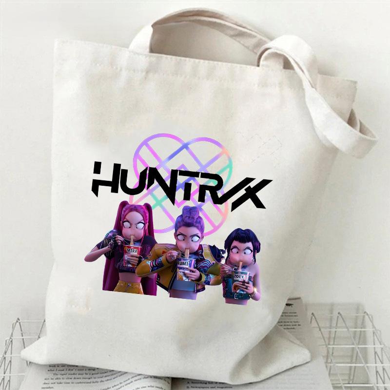 Сумка-тоут из холста с принтом KPOP Demon Hunter Girl Group HUNTRX, на плечо, студенческая