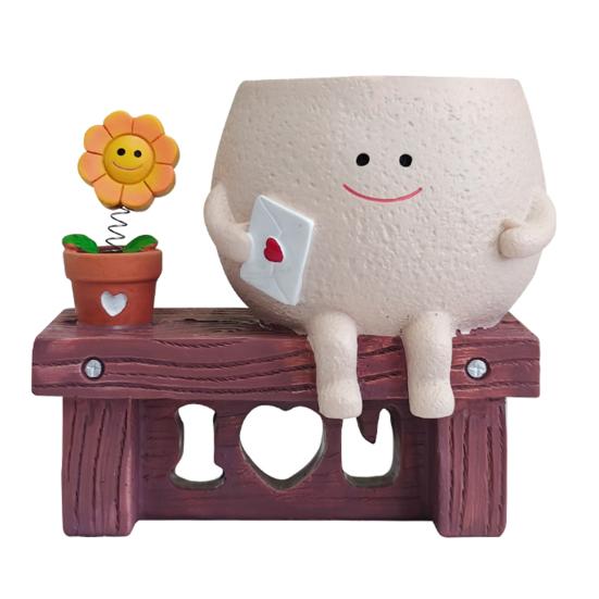 Sunflower Smiling Face Planter Pot Resin Cartoon Head Flowerpot Indoor Outdoor Cactus Succulent Plants Container