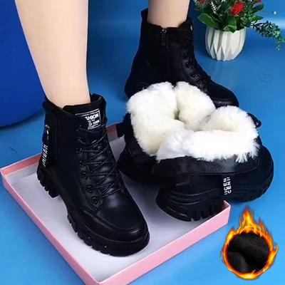 Модные зимние теплые женские черные повседневные туфли плюс бархатные универсальные кроссовки на толстой подошве из хлопка