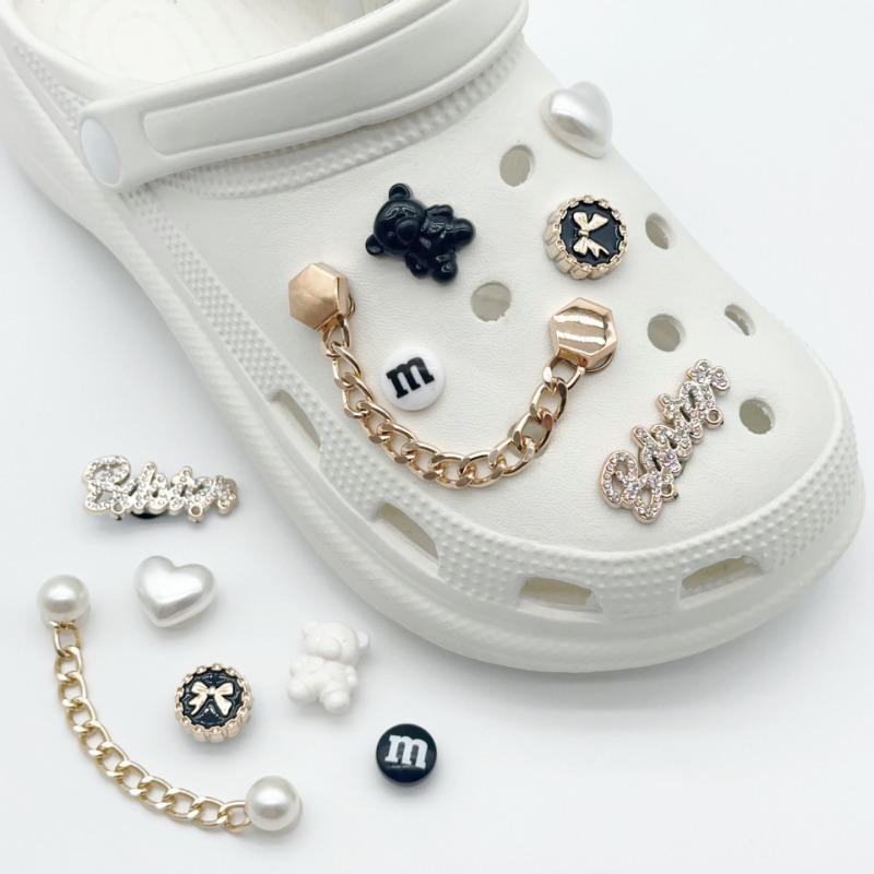 12 шт. подвеска для обуви Crocs DIY металлическая цепочка жемчужные стразы украшения для обуви пряжка для Croc подвески отверстия обувь аксессуары