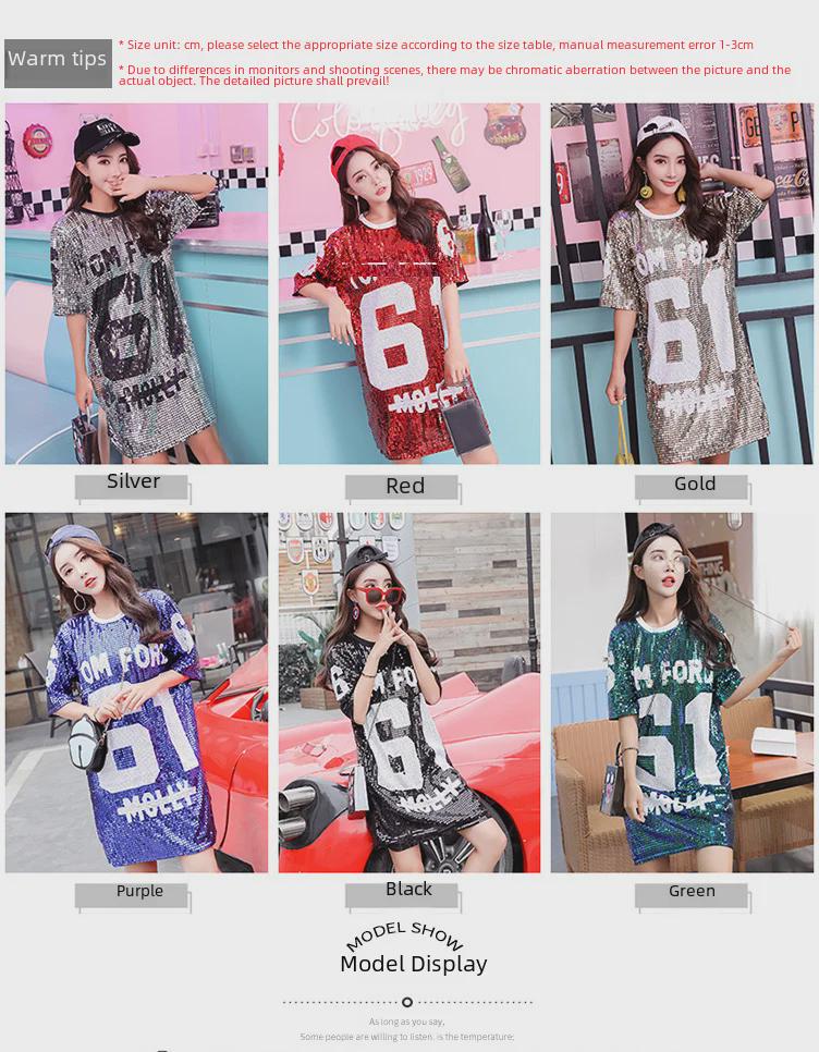 2024 Трендовая корейская хип-хоп футболка с коротким рукавом с пайетками для женщин