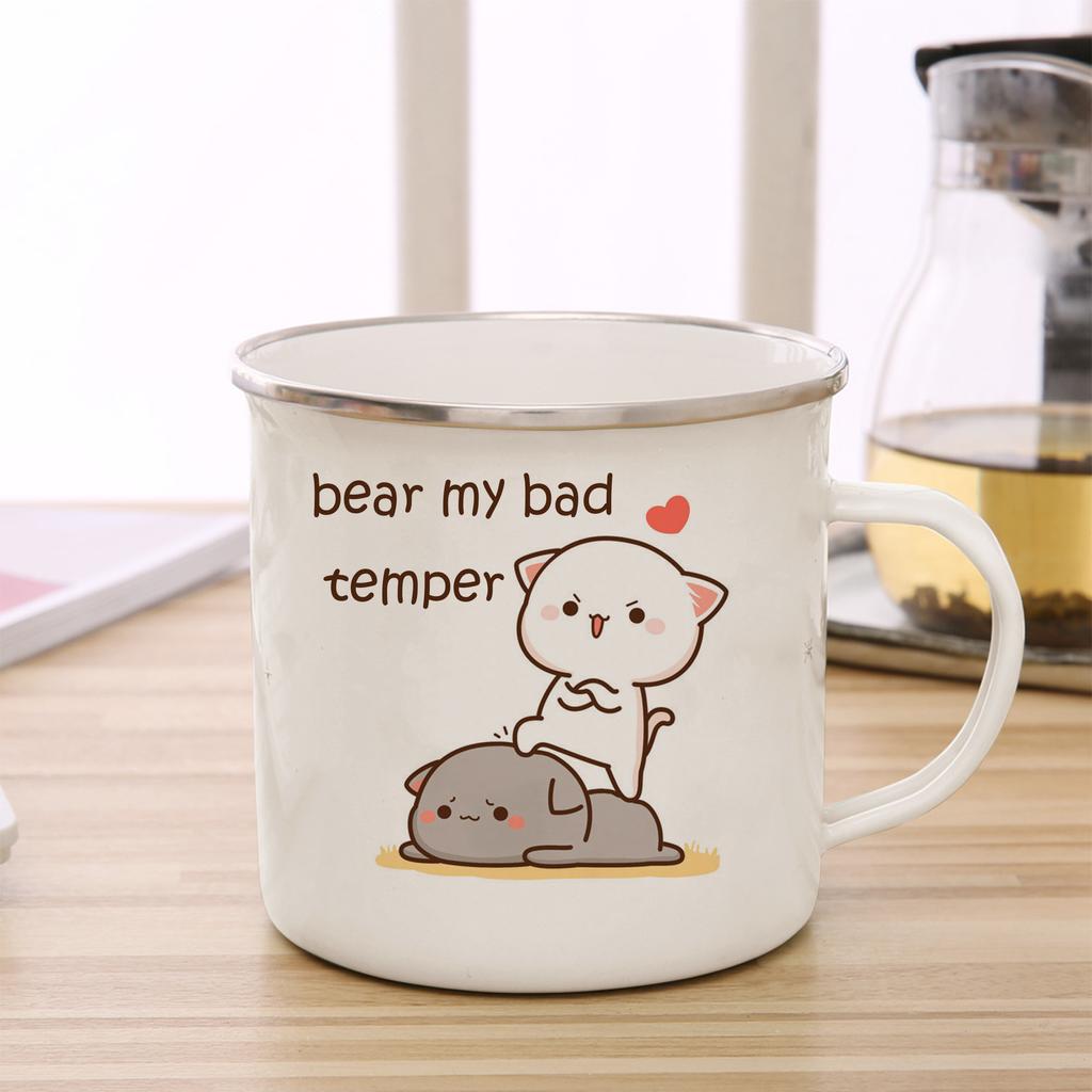 Эмалевая чашка для кофе и чая с котом Персиком и Гомой, милое животное, завтрак, десерт, молоко, чашка для воды, подарок паре