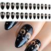 Pack of 24 Press On Nail with Black Cats Designs Medium Length Glossy Almond Shape False Nail for Women Manicure Crafts