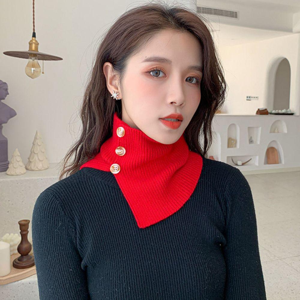 Женский ветрозащитный теплый шарф с пуговицами, защита шеи, водолазка, вязаный искусственный воротник