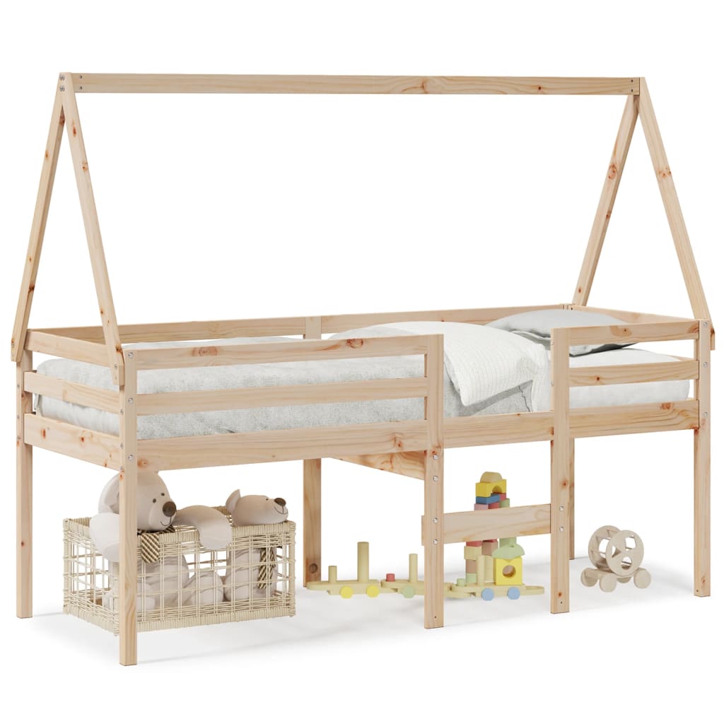 High Bed with Roof 80 x 200 cm Solid Pine Wood