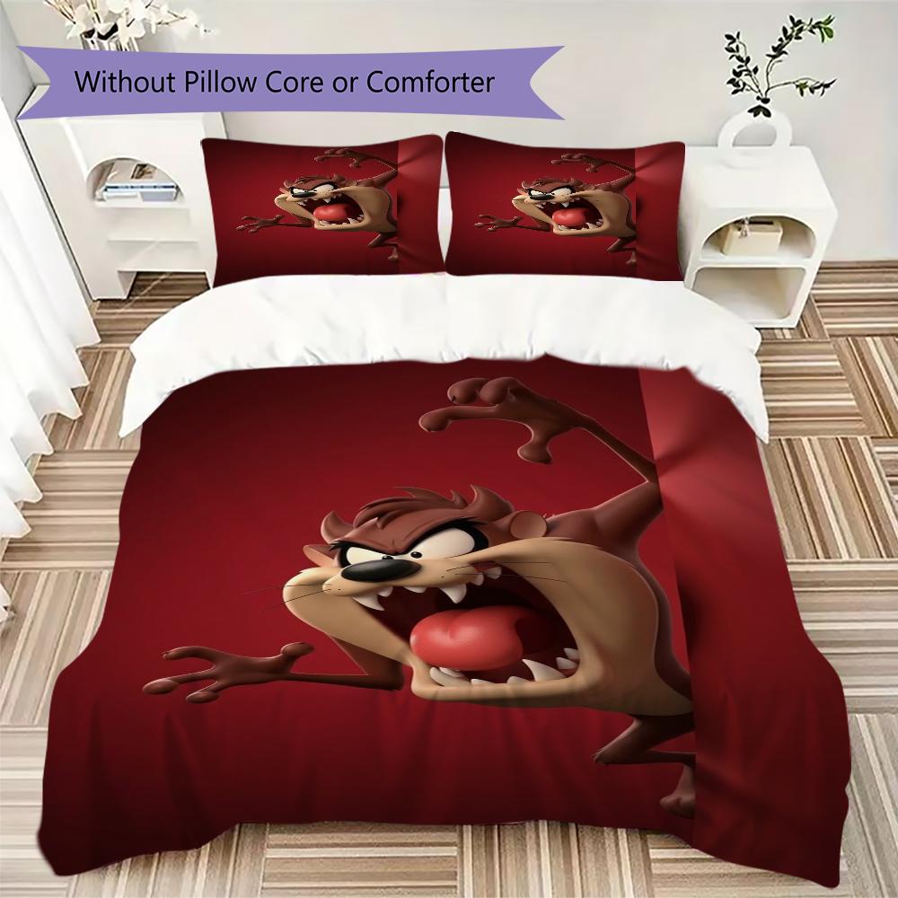 Tazmanian Devil Pattern Bedding uilt Set uilt Cover Pillowcase Home Decoration Birthday Gift (1 * duvet cover + 2 * pillowcase without core)