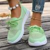 Fashion Women's Flat Sneakers Fall New Round Toe Deep Mouth Splice Mesh Lace-Up Front Soft Slip Sneakers