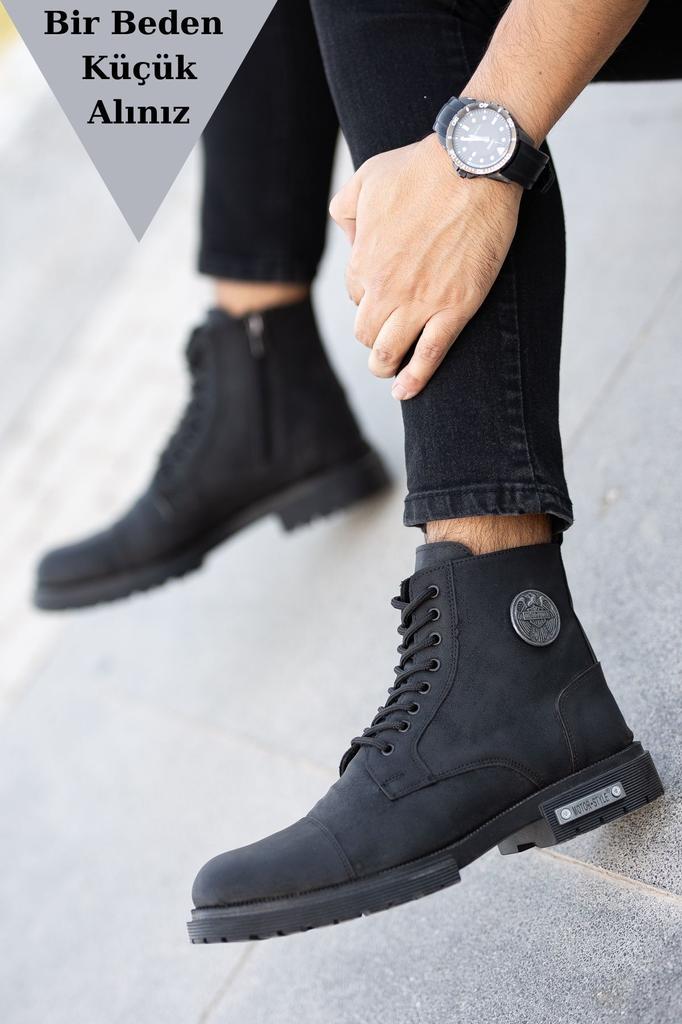 Men's Fashion Waterproof Flat Heeled Booties Bootie Water Cold Proof Sturdy Winter Zipper Rubber Sole Boat Shoes