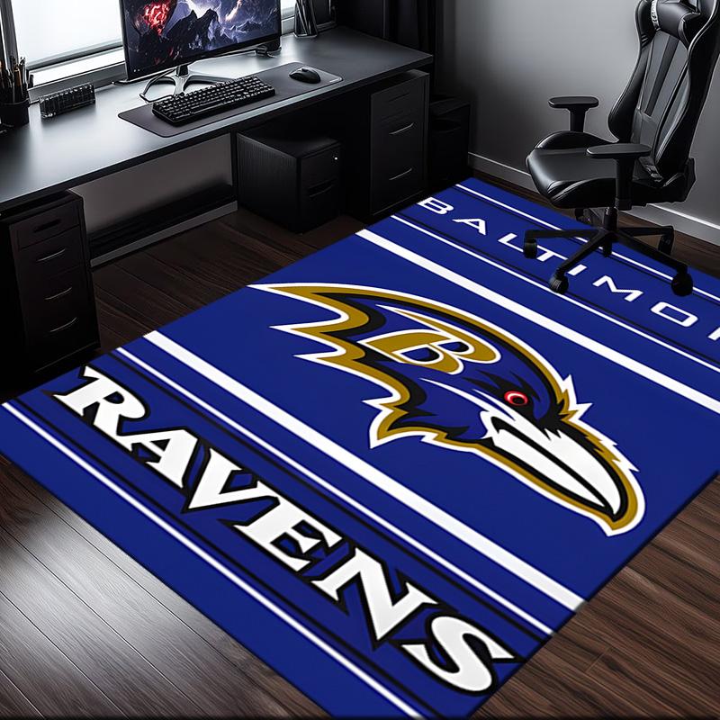 football Ravens Logo Rug Office Carpet Non-Slip Mat, Chair Rug Floor Covering for Gaming, Bedroom, Living Room , Home Decor Christmas Gift