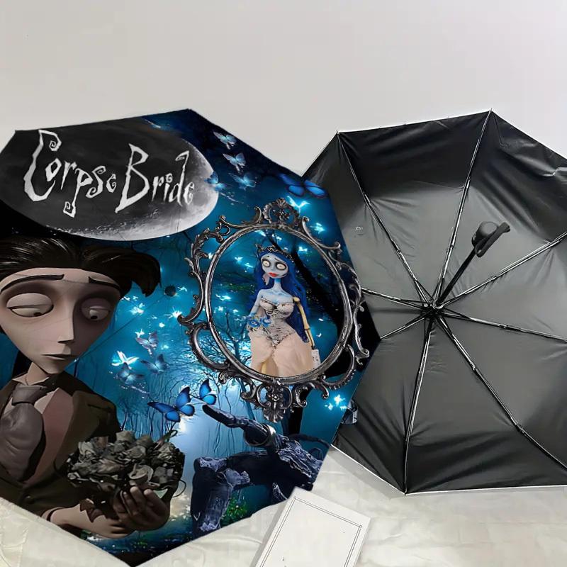 1pc Corpse Bride Automatic Open/Close Umbrella Compact Folding Umbrella with 8-Rib Shaft lightweight esign, for Women/Men1182A
