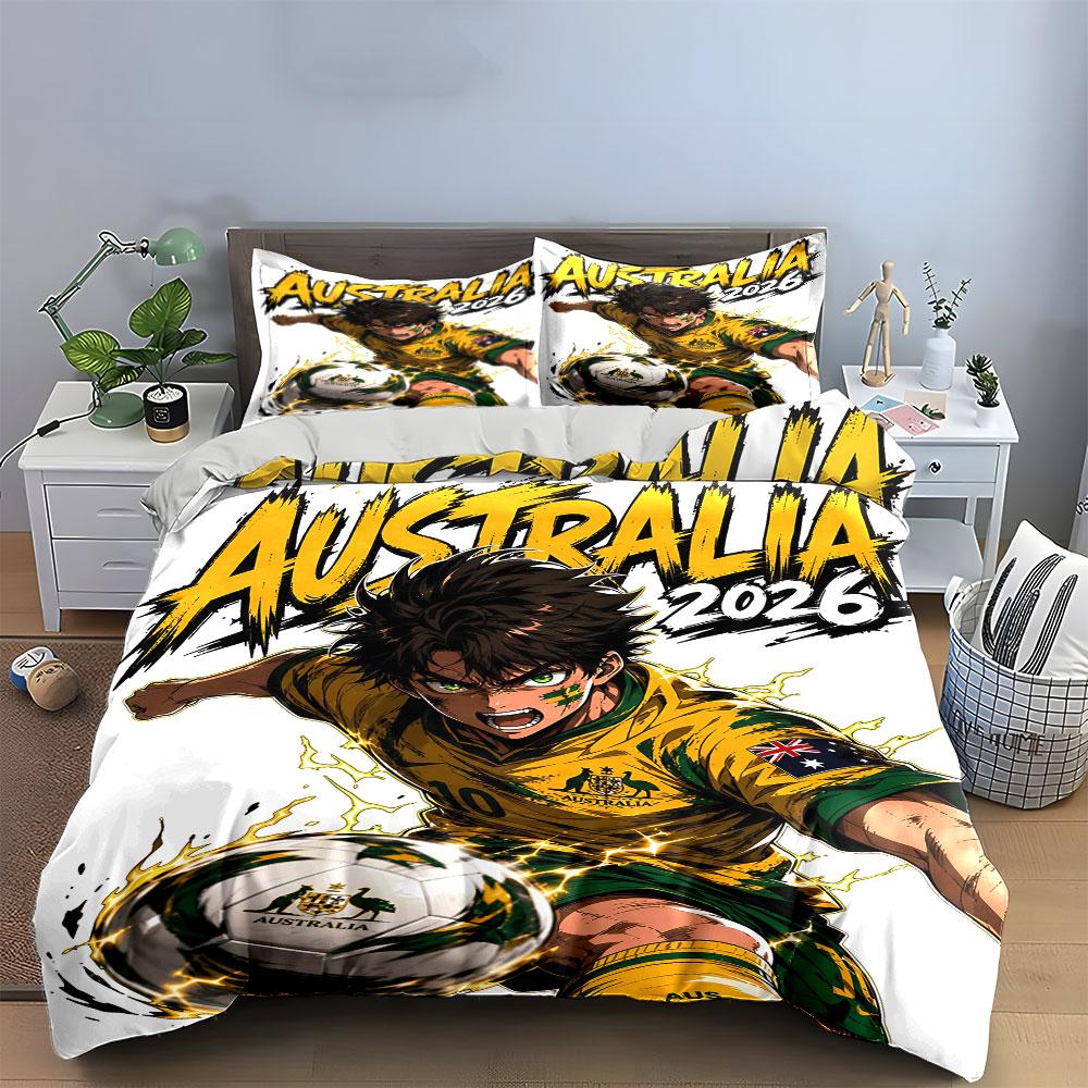Australia 2026 Football Bedding Bedding Duvet Cover Set Duvet Cover Pillowcases (1 * Duvet Cover 2 * Pillowcases, without duvet insert)