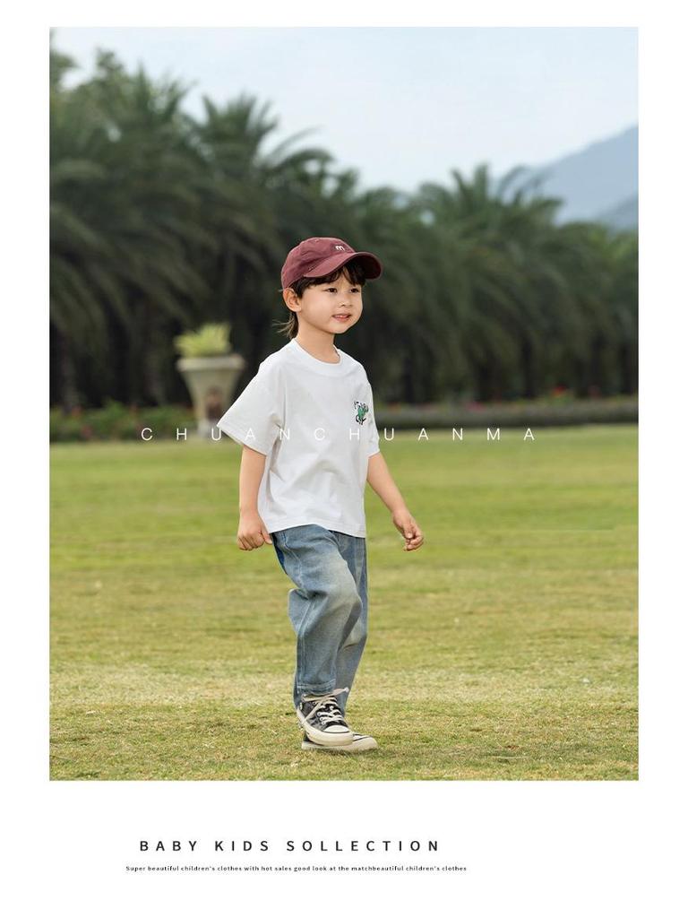 Футболка детская весенняя с изображением динозавра Nausicaa 2025 — унисекс с коротким рукавом для мальчиков и девочек