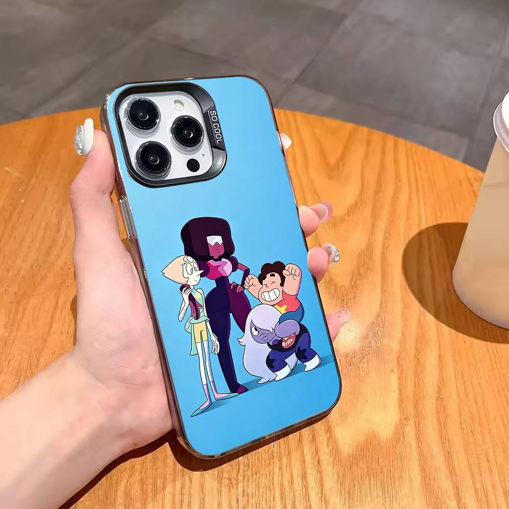 Мультяшный теплый чехол для телефона S-Steven U-Universe для iPhone17,16,15,14,13,12,11,Pro,MAX Белый матовый противоударный чехол