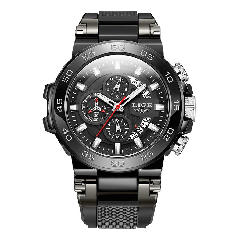 LIGE New Mens Watches Top Luxury Brand Big Dial Watch Men Waterproof Quartz Wristwatch Sport Chronograph Clock Relogio Masculino