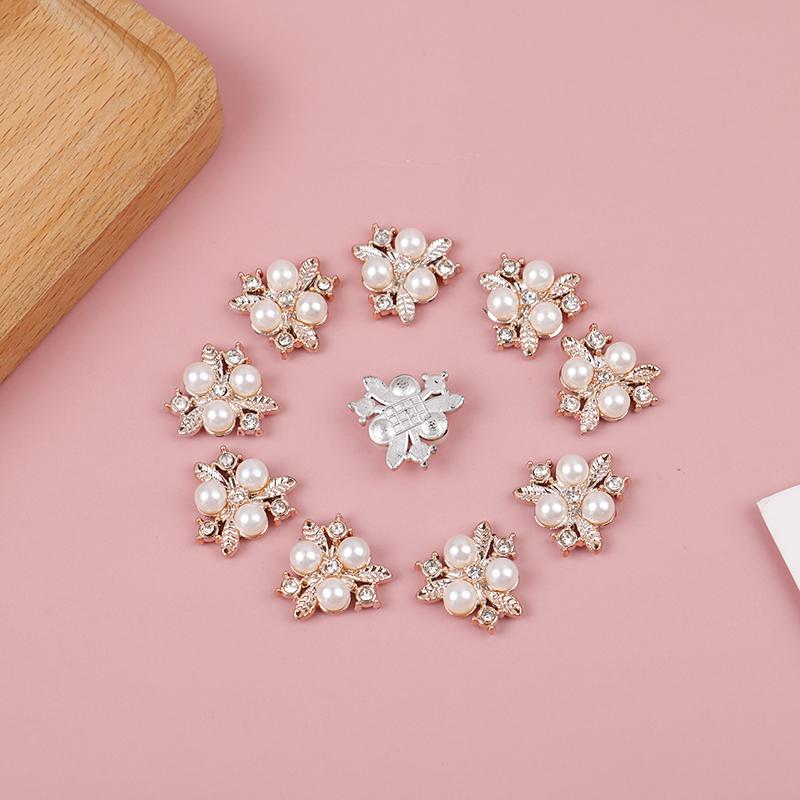10Pcs Pearl Flower Rhinestone Buttons Sparkling Crystal Hairpins Diy Crafts
