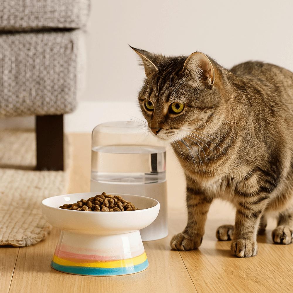 Handmade Cat Elevated Bowl Flat/Slanted Mouth Pet Food Bowl Dog Food Feeder for Feeding