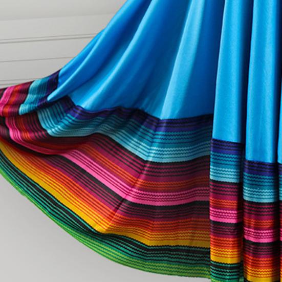 Midi Skirt Ladies Folk Dance Skirt Elastic High Waist Spanish Swing Skirt Rainbow Large Swing Hem Mexican Flamenco Performance Skirt