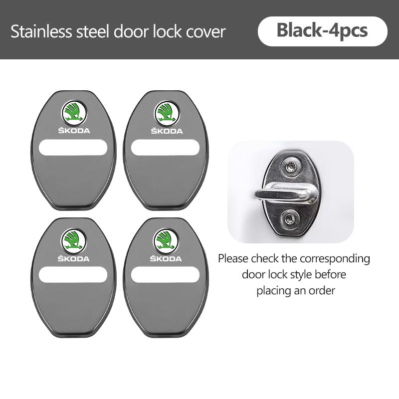 AAAJF1 4Pcs Zinc Alloy Car Door Lock Buckle Protective Covers For Skoda S Kodiaq Octavia 2 3 Yeti Karoq Rapid Fabia VII VRS