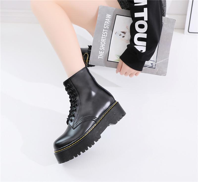 Британские панк-ботинки мотоциклетного стиля с 8 отверстиями: Двухсторонние ботинки на массивной платформе с передней молнией - Модные унисекс всесезонные ботинки для