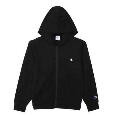 Champion Long COTTON Худи с молнией и логотипом в одной точке, размер 150, детское, рукав, 100% хлопок, США, вышивка, рубашка, базовое, CK-Z101, черный,