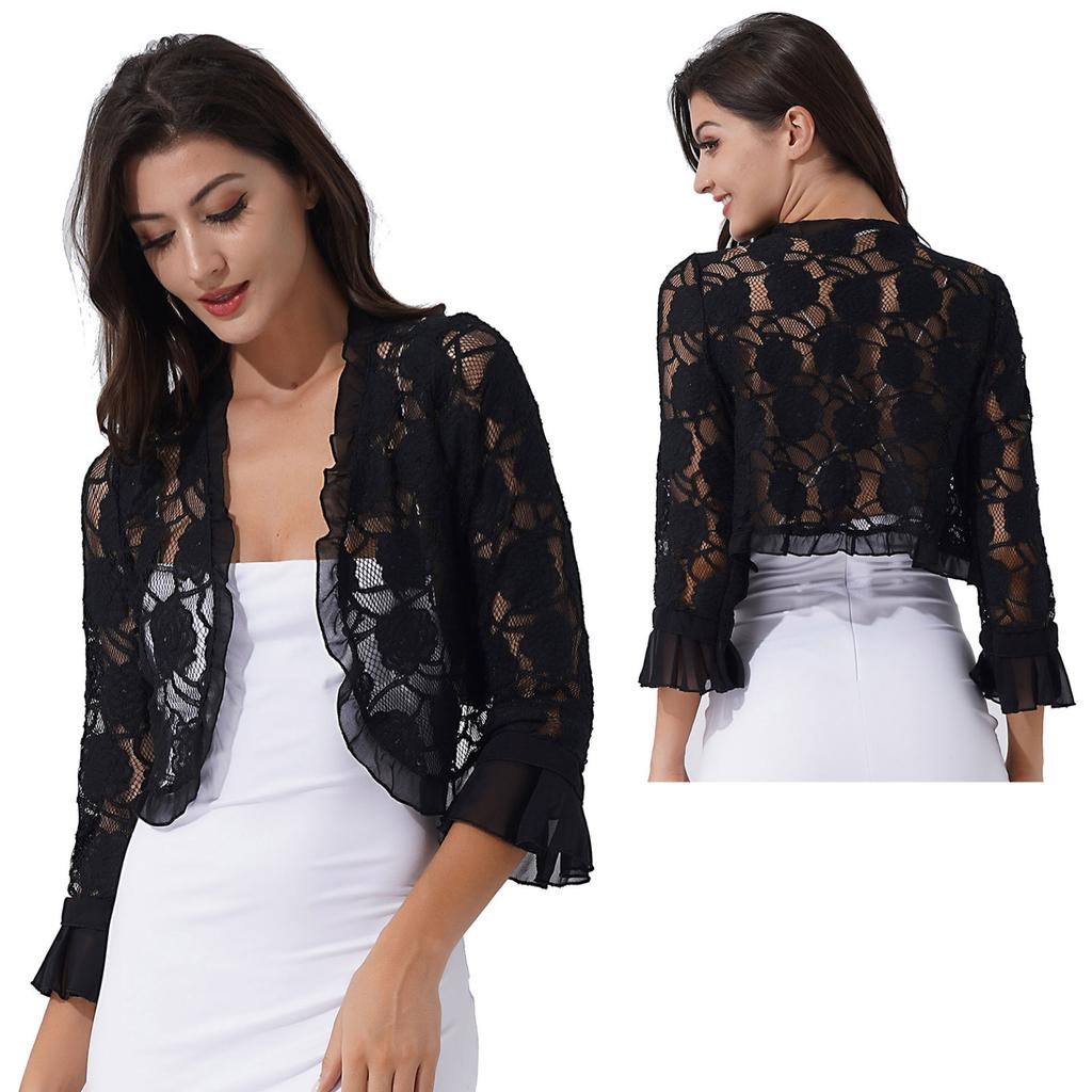 Ladies Half Sleeve Lace Bolero Shrugs Elegant Ruffle Open Front Cardigans Wedding Party Dress Accessaries