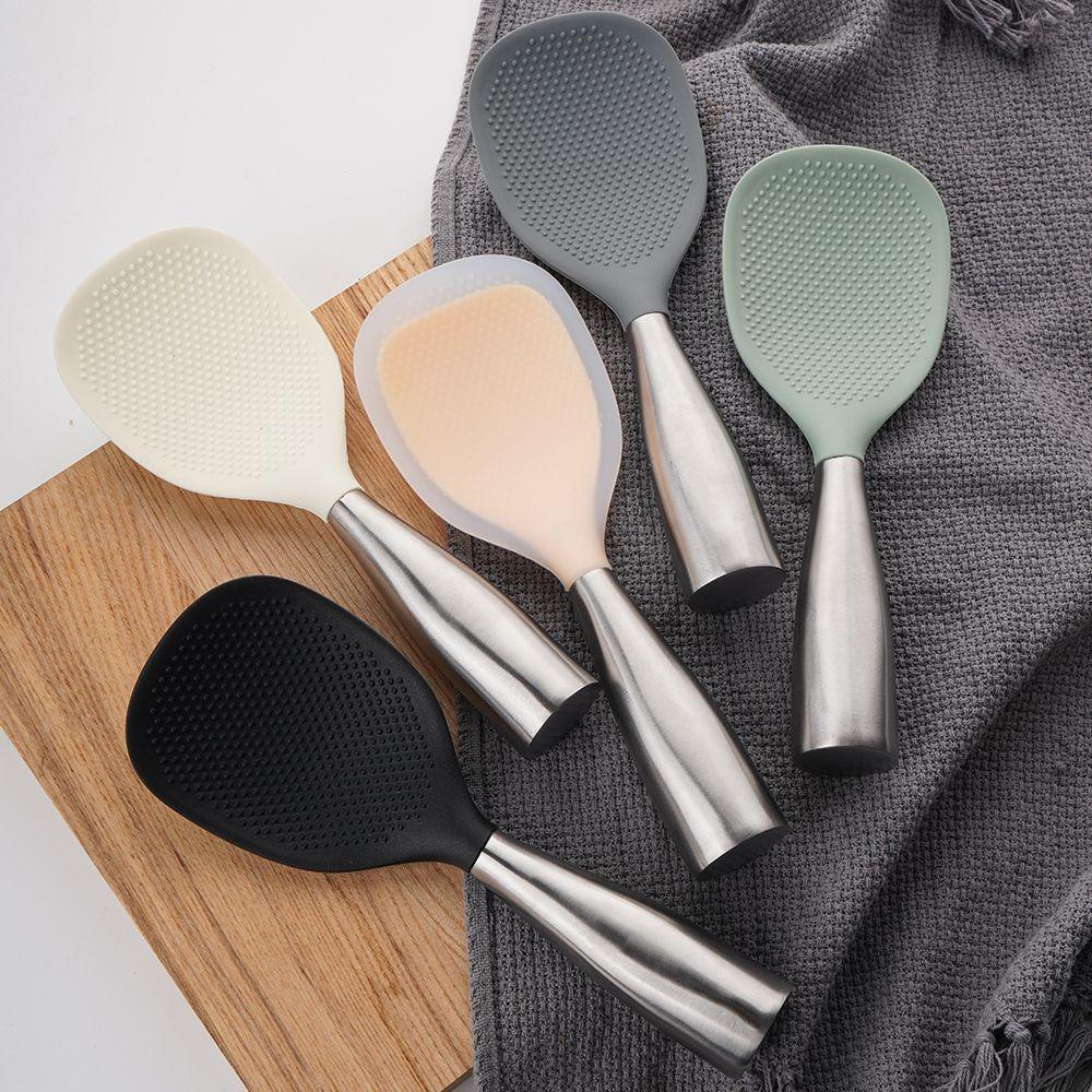 Stainless Steel Handle Silicone Rice Spoon Non-stick Serving Spoons Rice Paddle  Rice Cooker