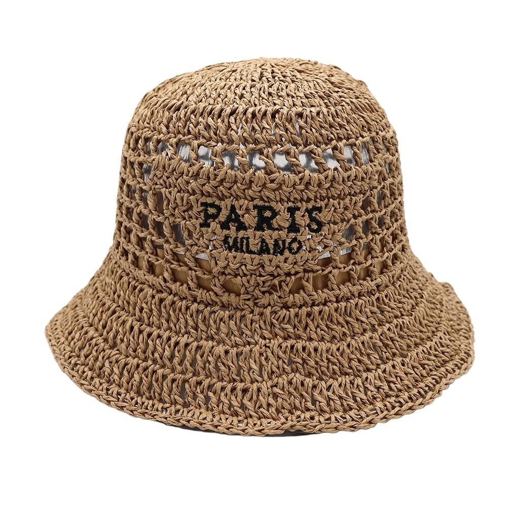 Hollow Crochet Bucket Hat Letter Embroidery Crochet Hat Vintage Fishing Hat For Women