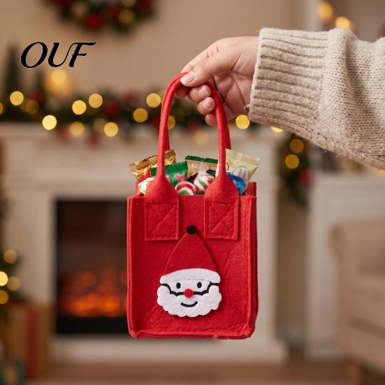 Soft Felt Present Organizer Christmas Candy Bag, Santa Claus Snowman Patterns Treat Pouch, Large Capacity Eve Apple Packaging Thickened Tote