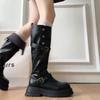 Retro Thick-heeled Thick-soled Boots for Women's 2025 Autumn and Winter New Boots, Tall and Thin Belt Buckle British Knight Boots