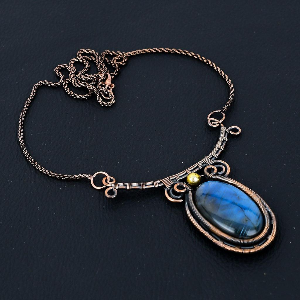 Роскошный лабрадорит, драгоценный камень, чистая медная проволока, завернутый в ювелирное ожерелье ручной работы, подарок