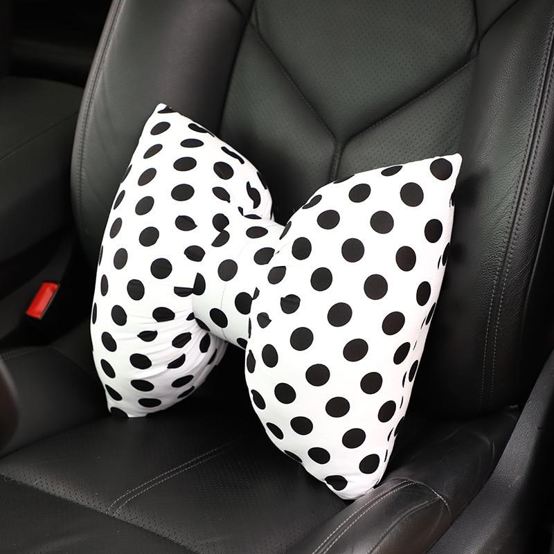 New Car Seat Headrest Pillow Cute Bow Velvet Neck Headrest Lumbar Pillow Soft Support Protector Cushion For Car