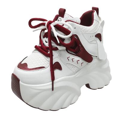 Женские кроссовки на толстой подошве 11 см, массивные, на шнуровке, дышащие, весенне-осенние, женская вулканизированная обувь, zapatos mujer