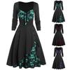 Women Party Dress Flower Lace Insert Mock Button Bowknot Vintage Dress