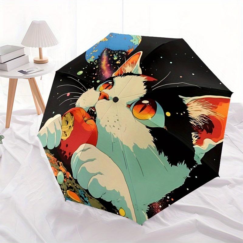 1pc Cosmic Cat Automatic Open/Close Umbrella, Portable Folding umbrella for Everyday Use yy250826023