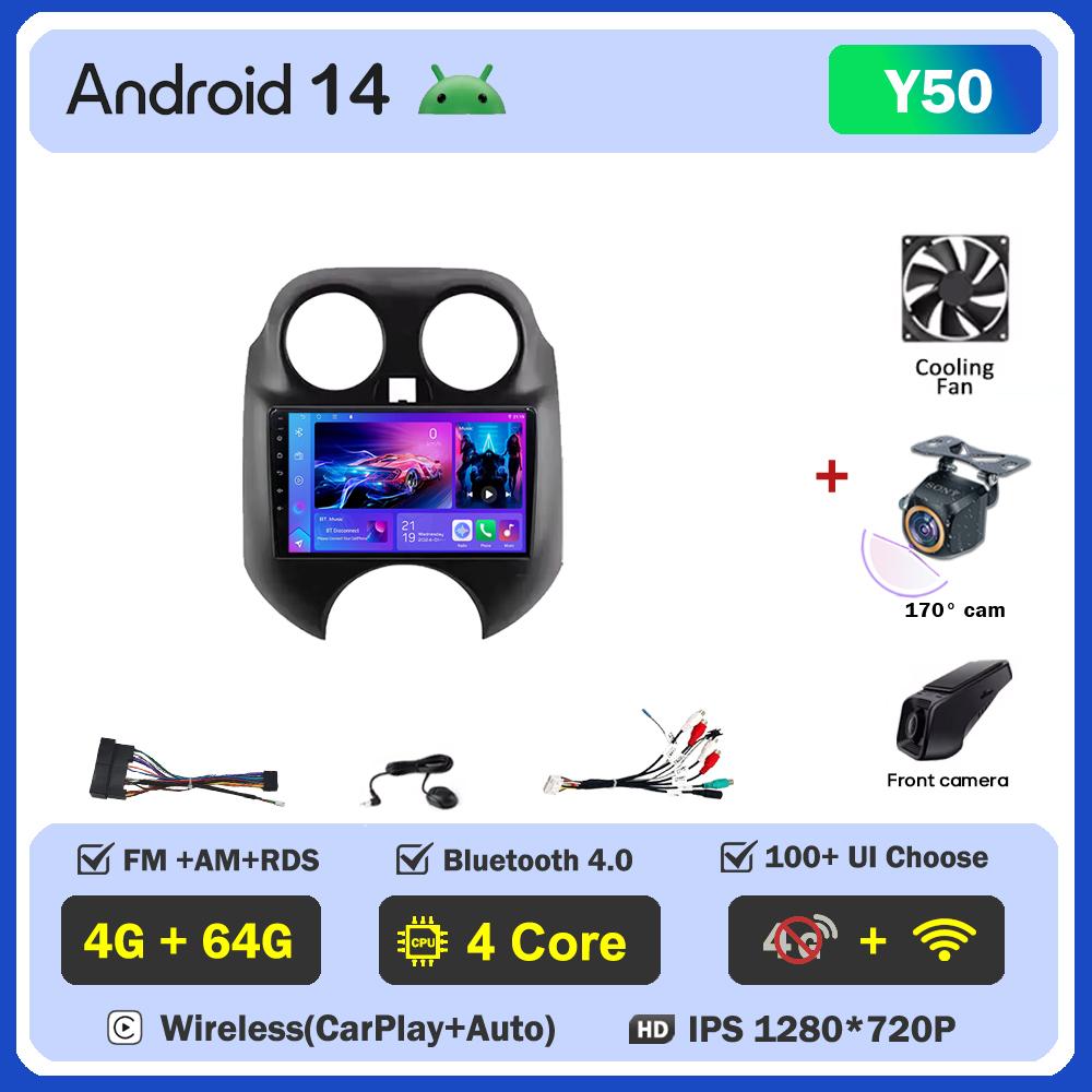 Автомобильный мультимедийный проигрыватель для Nissan March MICRA 2010-2013 Автомобильный радиоплеер с сенсорным экраном Беспроводной Android 14 Стерео Головное устройство GPS