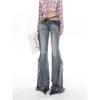 American Retro Y2K Flare Jeans Scratched Slim Bell Bottoms Women Fashion Gyaru Denim Pant  Raw Edge Trousers Hip Hop High Street