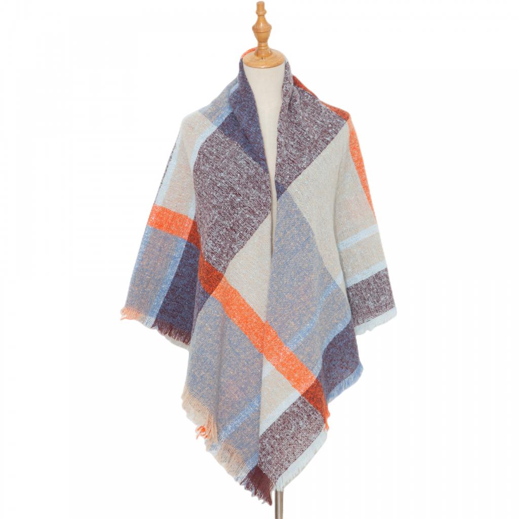 Осенне-зимняя шаль, женский толстый большой квадратный шарф в клетку