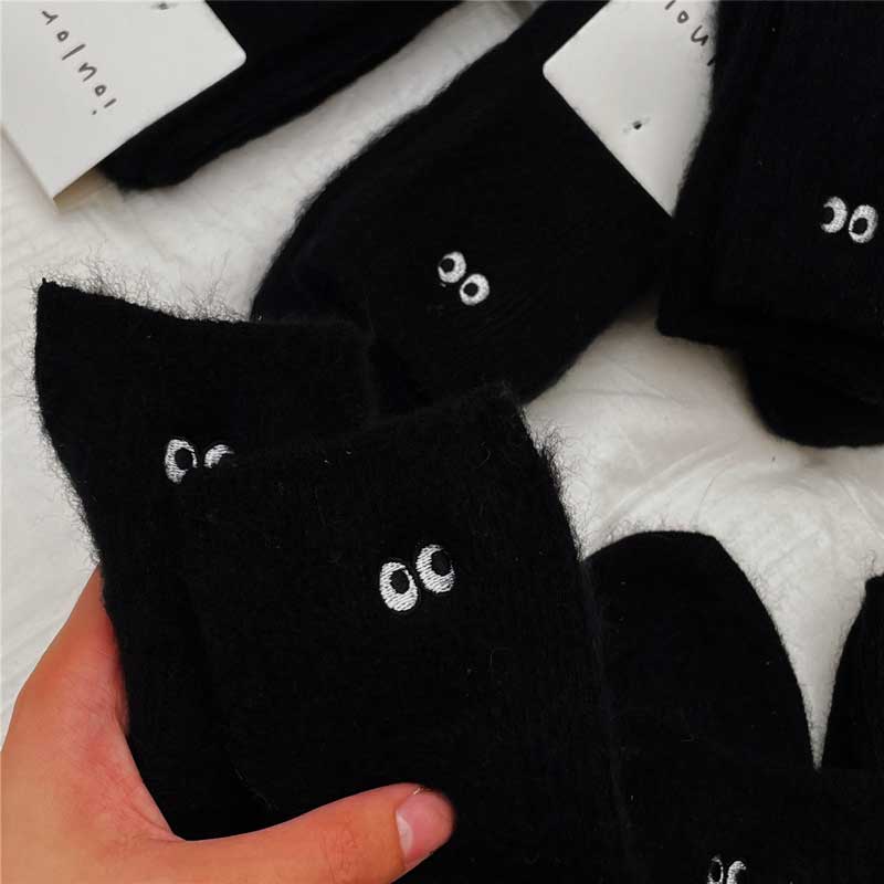 Женские теплые носки, зимние утепленные белые носки, милые носки Kawaii Y2k, элегантные носки для девочек в стиле аниме, черные носки в стиле Лолиты с героями мультфильмов Harajuku